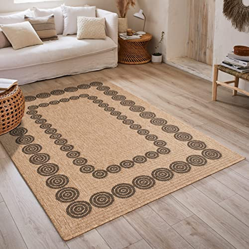 Nazar Tapis Nature, Tapis Naturel Boheme, Tapis Aspect Jute, Tapis Salon, Chambre, Couloirs, Tapis ExtRieur, Couleur Naturelle (120x170 cm, 8868 Noir)