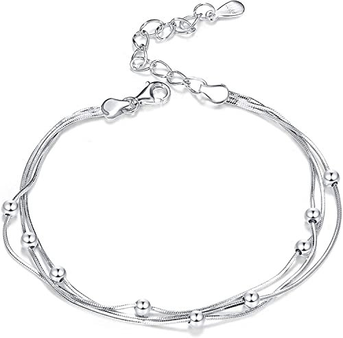 ORAZIO Pulsera Delicada de Plata de Ley 925 para Mujer Eslabón Ajustable Cuentas en Capas Mariposa Corazón Infinito Cadena Pulsera Encanto Bracele Graduado Cumpleaños Joyería Regalo para Ella