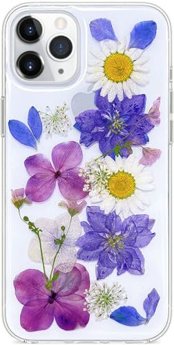 Abbery Klar Handyhülle Kompatibel mit iPhone 11 Pro Hülle Blumen Glitzer Durchsichtig Dünne durchsichtig Weich Silikon Echte Getrocknete Blumen Frauen Mädchen Geschenk Stoßfeste Schutzhülle (Daisy)