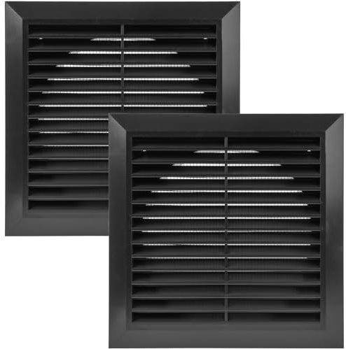 Vent Systems Ø6 Duct - 8 x 8 Inch Pack of 2 Black Air Vent Cover - Bathroom Exhaust Vent Pipe - Louvered Outdoor Dryer Vent Cover - Black Ø150 mm (200 x 200 mm)