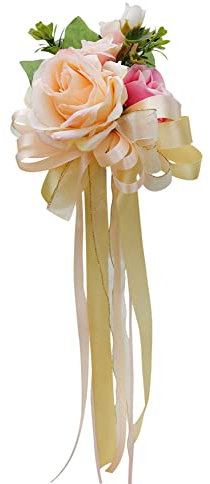MoreChioce Autoschmuck Hochzeit, Rückspiegel Künstliche Blume Ornament Gefälschte Blumen Hochzeit Auto Dekoration Blumen Girlande Band Dekor Auto Türgriff Spiegel Hochzeitsschmuck,Champagner-Rosa
