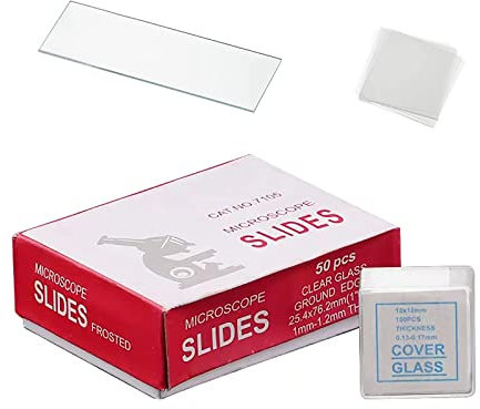 SyiXute Microscope Slides and Cover Slips,50 Pcs Slides with Ground Edge 76 x 25 mm and 100 Pcs Pre-Cleaned Cover Glasses 18 x 18 mm for Basic Biological Science Education