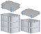 PROREGAL SparSet 5x Eurobox NextGen Grip mit Auflagedeckel & 4 blauen Schiebeschnappverschlüssen, HxBxT 22x40x60cm, 44 L, Grau, Griffe geschlossen, Eurobehälter, Transportbox