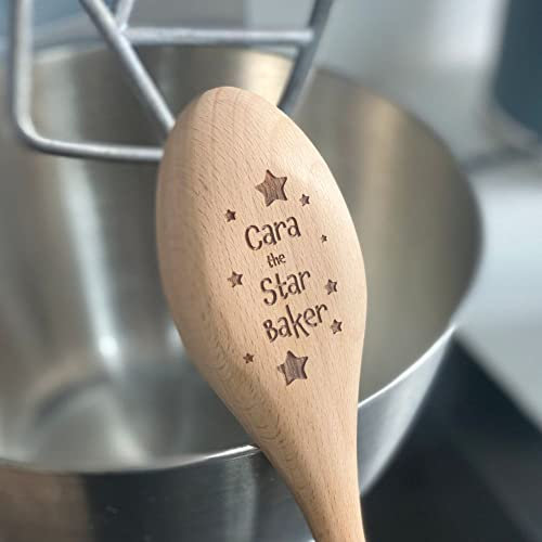 Personalised Wooden Spoon Star Baker Design, Custom Engraved Wood Spoon and Handle, Baking Gift, Childrens Kitchen Gift, 31cm