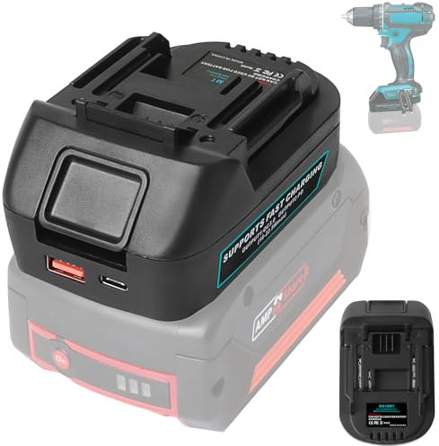 Powarobor Adattatore caricabatterie Compatibile con Bosch 18V GBA Batteria con connettore porta USB per la ricarica del telefono, compatibile con gli elettroutensili Makita 18v (batteria non inclusa)