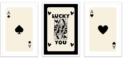 CEHNSENHUI Vintage Lucky You Poster Set mit 3 lustigen Herzen, Ass des Pik, Leinwandkunst, flippig, adrette, schwarz-weiße Spielkarte, Kunstwerk, Wanddekoration für Schlafsaal, Schlafzimmer, 40,6 x 61