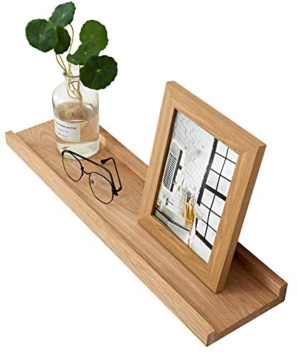 OAKERLAND Schweberegal Eiche Massiv Bilderleiste Holz 60cm Wandregal für Küche, Wohnzimmer, Schlafzimmer, Badezimer