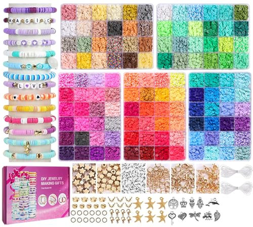 12500+ Clay Beads Bracelet Making kit,Friendship Bracelet Kits Preppy Beads for Jewellery Making, Flat Heishi Bead for Bracelet Arts and Crafts Gifts for Teen Girls