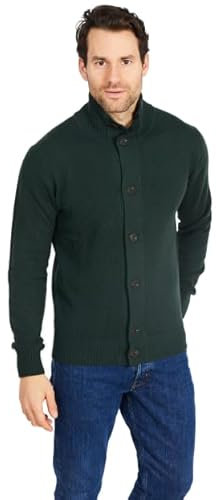 Jack Stuart Cardigan Uomo Inverno Lana Merino Abbottonato Collo Alto, Verde bottiglia, L