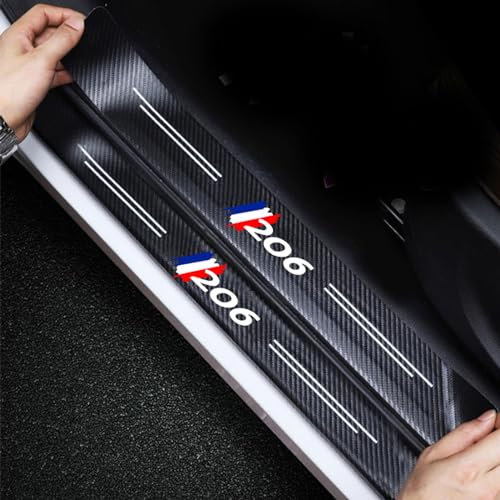 RIDGOEL 4 Pièces Protection Seuil de Porte de Voiture pour Peugeot 206, Plaques de Protection de Seuil de Porte de Fibre de Carbone, Plinthes pour Auto Accessoires 206
