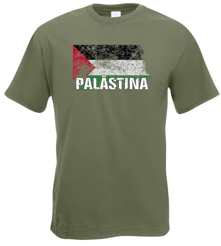 Kiwistar - T-Shirt - Palästina quer - Herren - Olive - L - Flagge Fahne Palestine - No war - Freedom - kein Krieg
