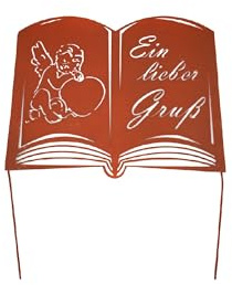 UNUS Grabstecker Buch EIN Lieber Gruß Trauerdekoration Grabschmuck | Metall Rost Grabdeko für Gestecke - Grab zum stecken frostbeständig wetterfest
