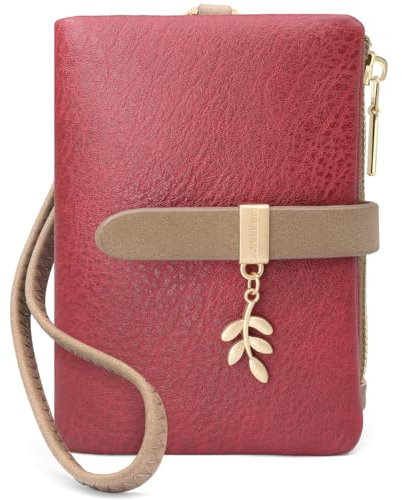 GOUNNU Porte Monnaie Femme en Cuir PU Portefeuille Femme Petit Format RFID Blocage Porte Feuilles pour Femme avec 7 Emplacements et Porte Monnaie à Fermeture éclair(Rouge foncé)