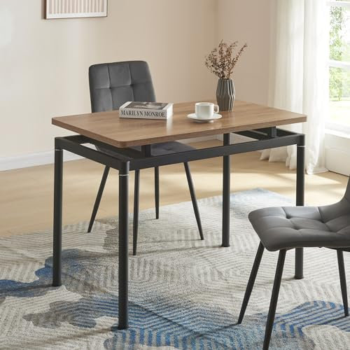 [en.casa] Esstisch Hemnes für 4 Personen 100 x 60 cm Esszimmertisch rechteckige Tischplatte Küchentisch Stahlbeine Eiche-Optik