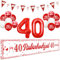Cheereveal Rubinhochzeit Dekoration, 40 Rubinhochzeit Hofbanner, Rote Nummer 40 Folienballons, Wimpel Flagge, Alles Gute zum 40. Hochzeitstag, Rubin Hochzeit Partybedarf Deko für Paar Eltern