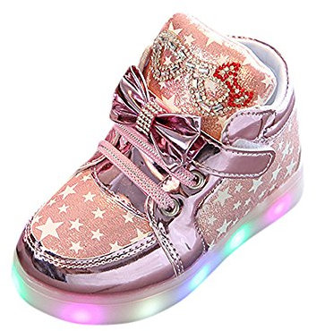 Chaussures à paillettes pour fille - Tendance - Étoile lumineuse - Chaussures décontractées colorées et légères - Baskets pour enfants - Taille 25, Rose, 22 EU