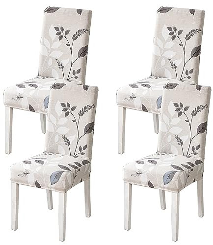 HZDHCLH Stuhlhussen 4er Set Stuhlbezüge Stretch abnehmbar, waschbar, Esszimmerstuhl-Schutzsitz für Hotel Restaurant Küche Hochzeitsfeier(Blumen und Blätter//4 Stück)