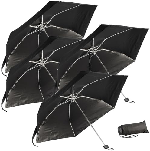 PEARL Regen-Schirm: 4er-Set Mini-Taschenschirme mit Aluminium-Gestänge und UV-Schutz 50 (Leichter Regenschirm, Regenschirm Ultraleicht)