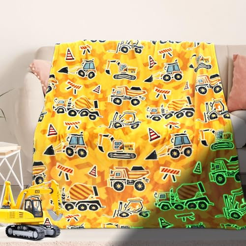 Bagger-Spielzeug, Geschenke für Kinder, leuchtet im Dunkeln, LKW-Decke, Baudecken, weiche Traktor-Überwurfdecken, Jungen, Auto-Thema, Dekordecke, 101,6 x 127,7 cm