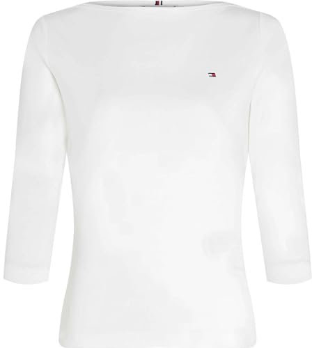 Tommy Hilfiger Women's Long Sleeve Slim Fit Boat Neck Top, White (Nos Ecru), L
