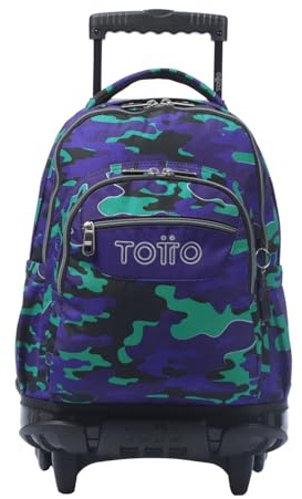 TOTTO - Mochila Escolar con Ruedas, Modelo Renglones, Capacidad 26,21 Litros, Bolsillo para PC 14 y Bolsillo para Botella, Correas en S para Mayor Comodidad, Resistente, Estampado Seli