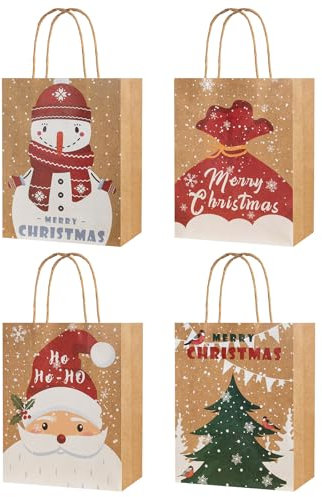 CHARMGIFTBOX 12 Geschenktüten aus Robustem Kraftpapier, Perfekt für Weihnachten，Maße 23 x 18 x 10 cm. Tolle Partytüten mit Griffen, ideal für Geschenke oder Gastgeschenke bei Weihnachtsfeiern