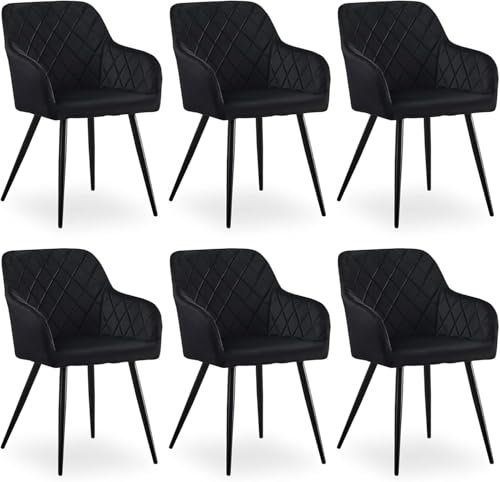 CLIPOP Esszimmerstühle 6er Set, Küchenstuhl Samt Bezug Wohnzimmerstuhl Polsterstuhl mit Armlehne Metallbeine Polstersessel Stuhl für Esszimmer Wohnzimmer Küche (6, Samt Schwarz)