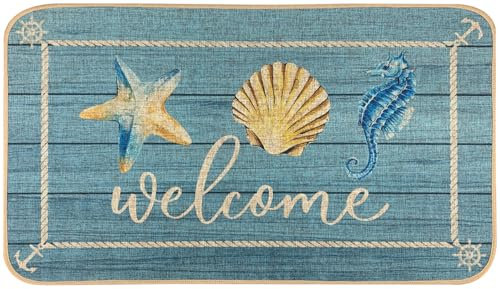 SHIYUE Boat Floor Door Mat Welcome Aboard Mats Outdoor Nautical Coastal Rug,Home Boats Entrance Rope Front Indoor Outside Entryway (30x17in Aqua Blue) 88Sc