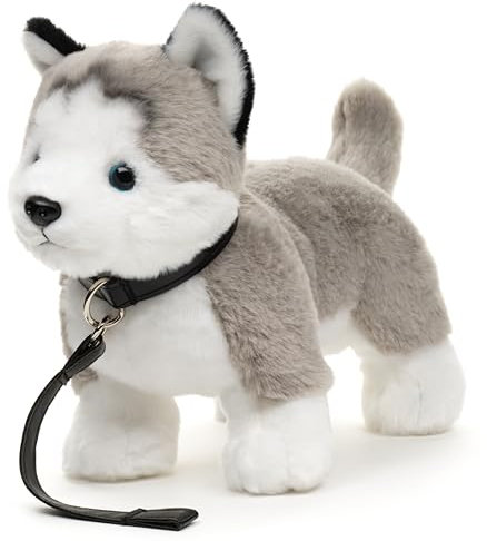 Uni-Toys - Husky grau, stehend (mit Leine) - 30 cm (Länge) - Plüsch-Hund - Plüschtier, Kuscheltier