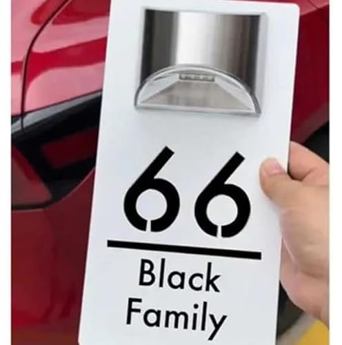 Personalized Solar Address Sign Modern Door Plaque, Led House Numbers for Outside Light Up, Custom Lighted Address Signs for Houses (Black back font, 9.8×5.9 in)