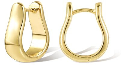 Ohrringe Gold Kleine Creolen Oval Damen, 14K Vergoldet Silber 925 Ohrringe Oval Creolen Klobig Leicht Breite Ohrringe Knorpel Huggie Kreolen Groß Breite Creolen Kleine Wassertropfen Ohrringe Gold