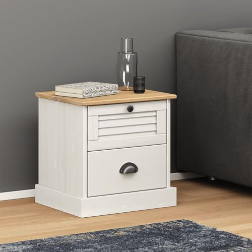ShGaxin Nachttisch VIGO Weiß 42x35x40 cm Massivholz Kiefer, Nachtschrank, Nachtkästchen, Bedside Table, Nachtkommode, Nightstand, Nachttischschrank, Nachtkonsole353158