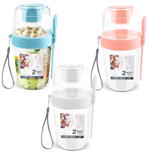 zgpzlhd 3 Pcs Yogurt Pots,29.42OZ Reusable Overnight Oats Container with Lid Spoon, 870ML Breakfast Pot Muesli Cup for Salads Fruit Cereal Milk Porridge