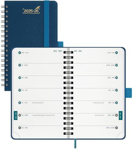 BEZEND 18-Monate Taschenkalender 2026 klein (Juli 25-Dez 26), Kalender 25/26 Wochenplaner A6 1 Woche 2 Seiten mit 2 Spalten, Terminplaner Ringbuch 25/26 mit PU-Leder Softcover, Preußisch Blau