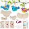 Yi'antai 3D Vögel aus Holz, 16 Stück 3D Vögel Bastelset Holz, Ostern Basteln mit 3 Acryl Bohrer Aufkleber und 12 Farbe, 2 Pinsel, 1 Malschale Ideal für Kunst und Basteln mit Kindern