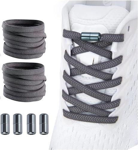 Shecret Lacci elastici con capsula in metallo, 2 paia di lacci regolabili senza legatura, sistema di allacciatura rapida per corridori, bambini e anziani, grigio scuro
