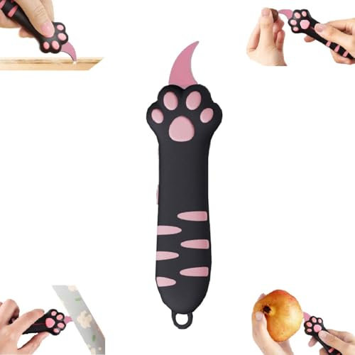 Cat Paw Box Cutter,Retractable Cat Claw Knife,Portable Kawaii Cats Paw Knife for Home Letter Openers,Carton Sealing Tape,Gift Open,Box Paper Opener Gadgets for Cat Lovers (Black)