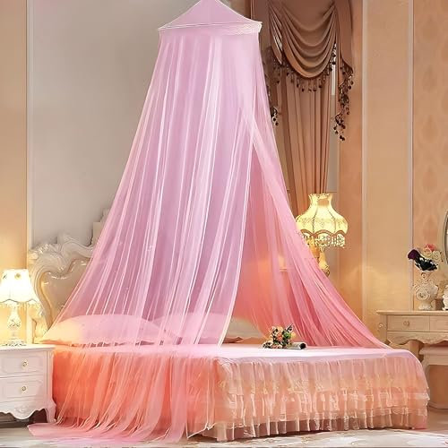 Children's Bed Cover, Large Dome Canopy Mosquito Net For Single/Double Bed, Easy to Install, Family/Travel/Outdoor(Pink)