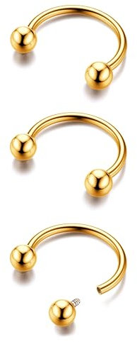 BodyBonita G23 Titan Hufeisen Septum Piercing - 3 Stück 18G Nasenringe Circular Barbell Septum Schmuck Nasenpiercing Conch Helix Rook Lippenknorpel Ohrring für Damen Herren Gold