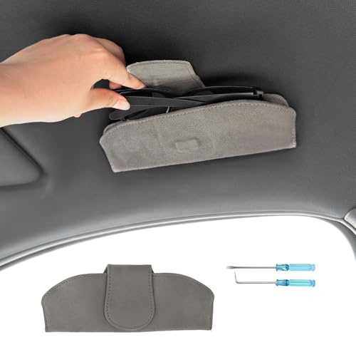 Coleya Universell Auto Brillenetui, Wildleder Auto Sonnenbrillenhalter, Magnetische Auto Brillenhalter, Universell Auto Zubehör Brillen Aufbewahrungsbox (Grau)