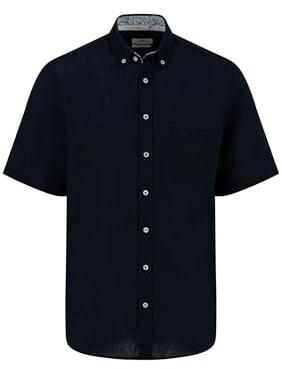 FYNCH-HATTON Kurzarm Hemd aus Leinen-Baumwoll-Mix mit Brusttasche Navy/L