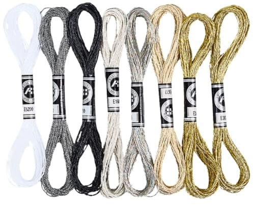 CABODYALS 70 Yards 8 Stränge 8 Farben Metallisches Stickgarn Glitzer Kreuzstich 12 Lagiges Polyestergarn Freundschaftsarmband Zopfschnur Zum Nähen Stricken Handarbeiten Basteln Dekorieren