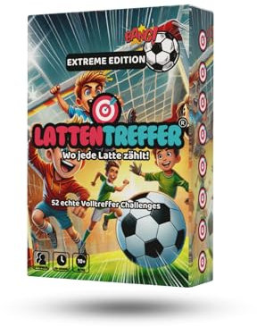 LATTENTREFFER, Geschenkidee für Kinder, Jugendliche und Erwachsene, Fußball-Kartenspiel mit 54 Zielschuss-Challenges für draußen, für 2–9 Spieler, ab 10 Jahren, lustiges Outdoor-Spiel