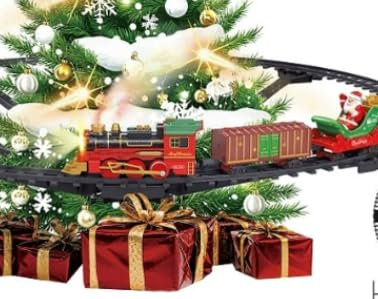 LTFIOON Tren Eléctrico de Navidad con Riel Luminoso - Tren Navideño para Árbol con Luces LED Cálidas, Spray y Sonido, Set Clásico de Trenes de Navidad para Niños 3 Años o Más - Regalo Mágico