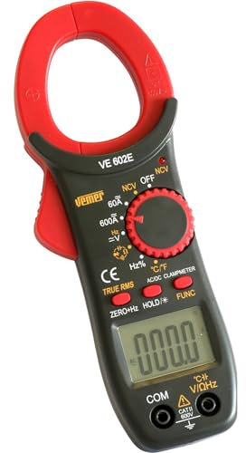 VEMER VE772500 VE 602E – Pinza Amperometrica Digitale per Elettricisti con Multimetro, NCV LED, CAT II 600V, 6000 Punti, Misura Corrente e Tensione AC/DC, Capacità, Frequenza, Temperatura con Sonda K