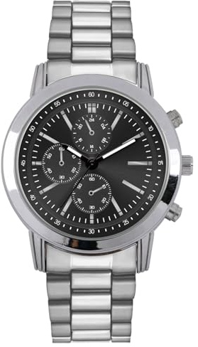 Comtex Herrenuhr mit Stahlarmband, schwarzes Zifferblatt mit silbernen Stundenmarkierungen, Edelstahlarmband, Quarzwerk