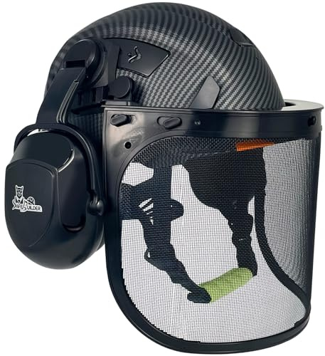 SAFEBUILDER CR99 Forestry Safety Helmet Class C Hard Hats 3 In1 Chainsaw Arborist Helmet with Mesh Face Shield Ear Muffs Hearing Protection ANSI Z89.1 (Matte Black+B07+JHN Mesh Shield)