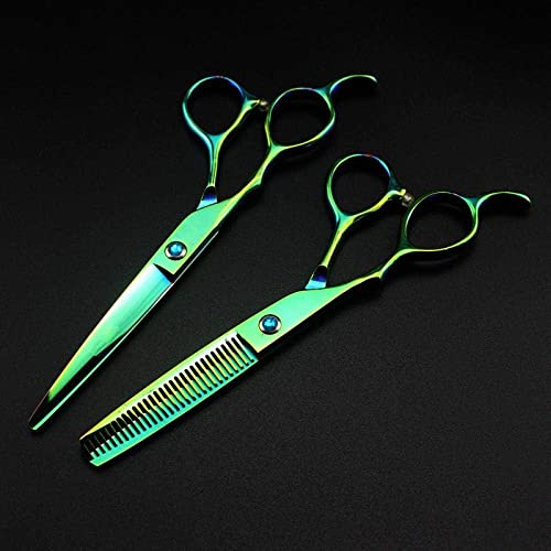 Linkshänder 6 Zoll Schnitt Haarscheren-Set Schneiden Haarschnitt Effilierschere Friseurschere Friseurschere (Grünes Set Einheitsgröße)