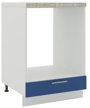 JD Greta Adjustable Kitchen Base Unit - 600mm - Oven Base Cabinet with Drawer & Worktop - Navy Matt