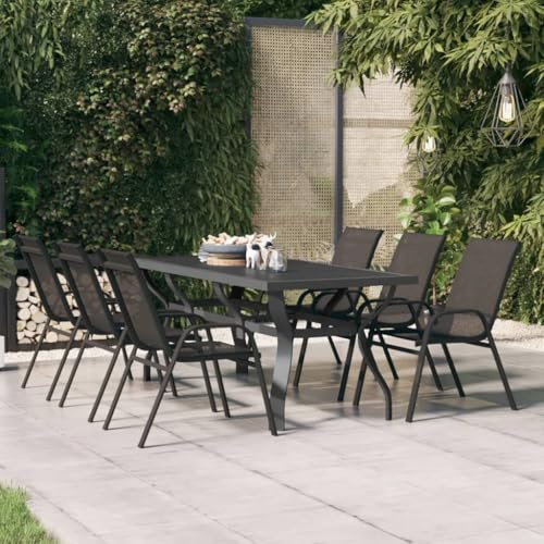 IBUQDDV Table de jardin grise et noire 180 x 80 x 70 cm en acier et verre trempé avec pieds en acier revêtu par pulvérisation, robuste et élégante, table de terrasse extérieure